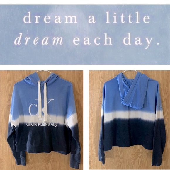Calvin Klein Blue/White Cropped Hoodie Sweatshirt - Picture 5 of 5